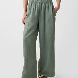 NWT GAP Mid Rise Crinkle Gauze Wide-Leg Green Pants XL Tall